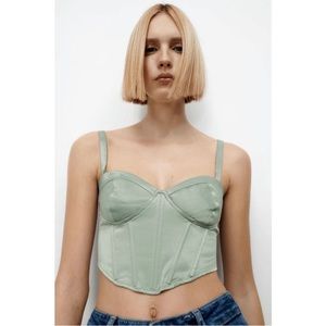 NWOT Zara Satin mint cropped corset w zipper